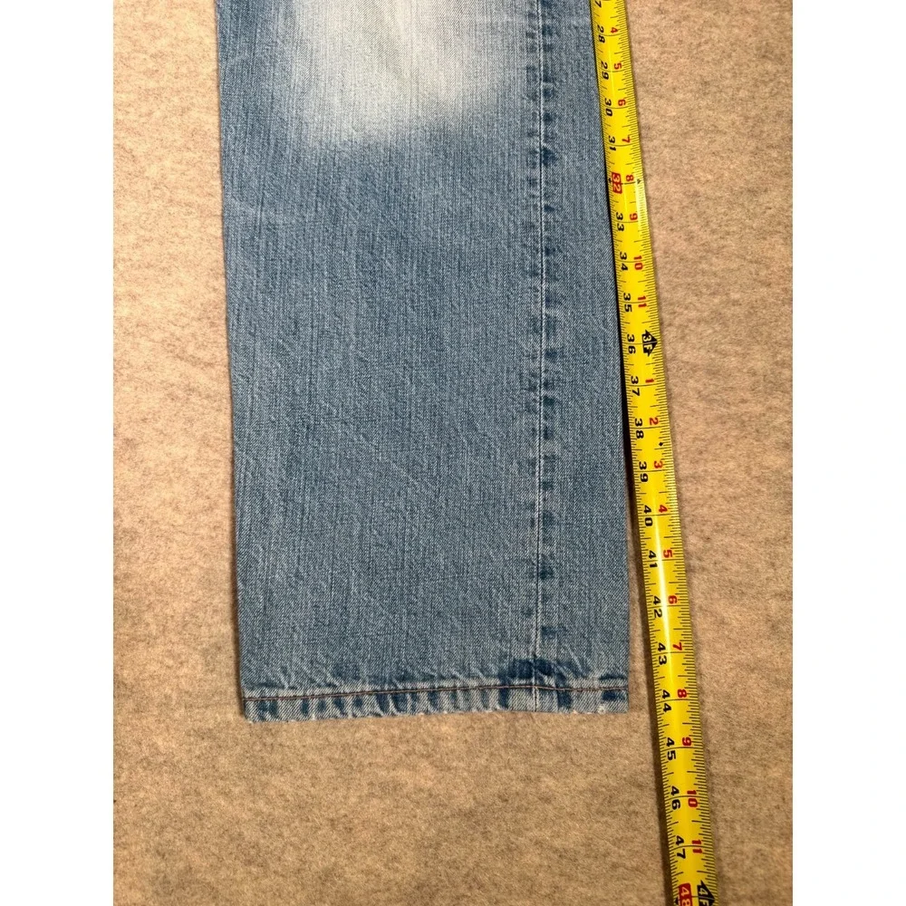 Levis 501 Original Fit Jeans Mens 38x34 Light Blue Whiskering Denim Straight Leg
